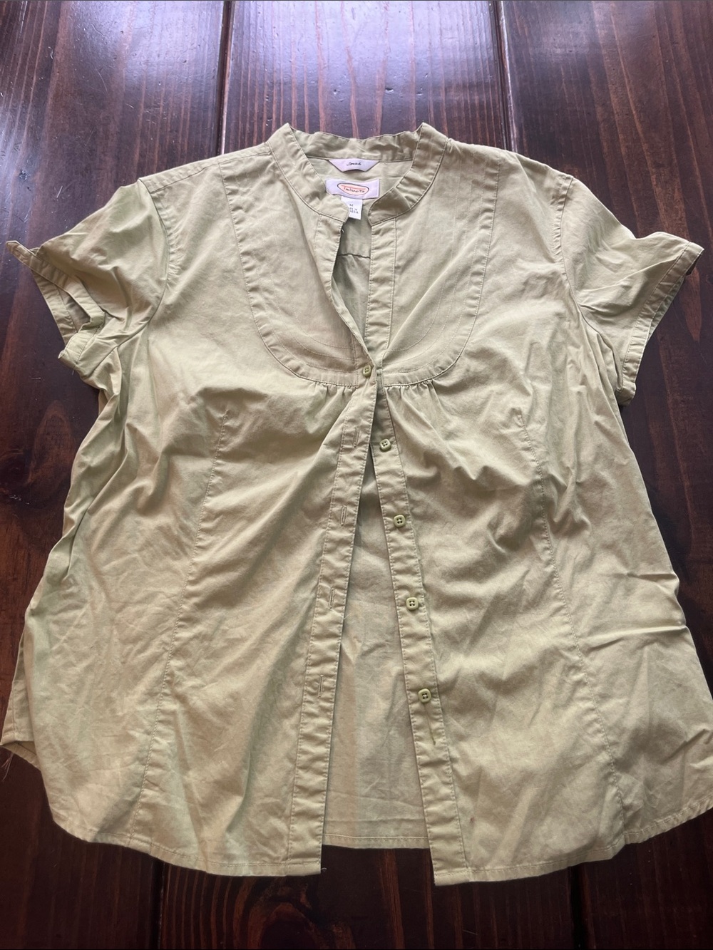 Talbots Light Olive Mandarin Collar Short Sleeve Top